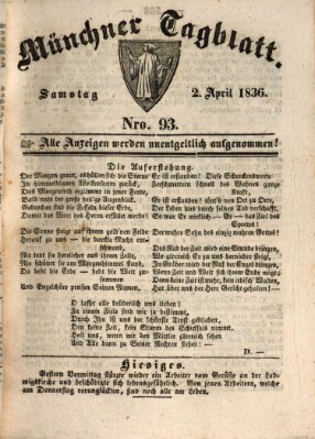 Münchener Tagblatt Samstag 2. April 1836