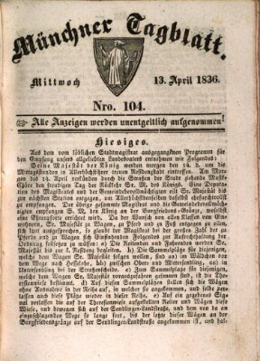 Münchener Tagblatt Mittwoch 13. April 1836