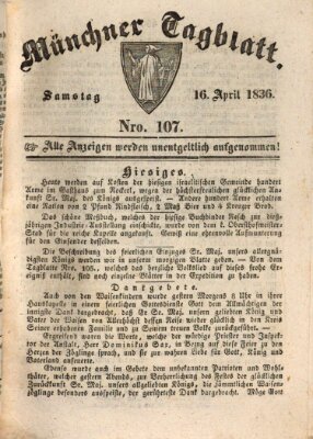 Münchener Tagblatt Samstag 16. April 1836