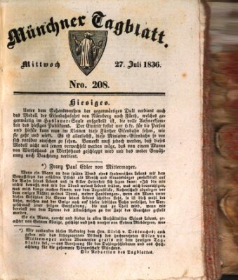 Münchener Tagblatt Mittwoch 27. Juli 1836