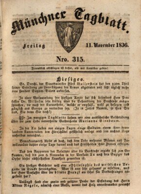 Münchener Tagblatt Freitag 11. November 1836