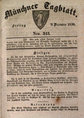 Münchener Tagblatt Freitag 9. Dezember 1836