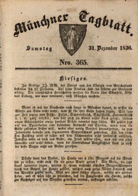 Münchener Tagblatt Samstag 31. Dezember 1836