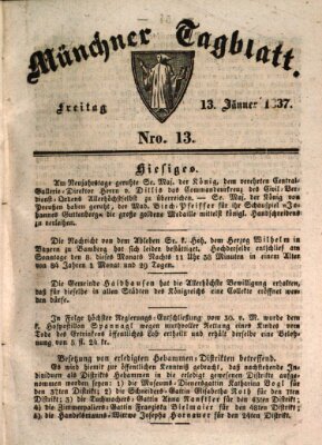 Münchener Tagblatt Freitag 13. Januar 1837