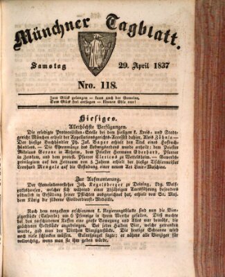 Münchener Tagblatt Samstag 29. April 1837