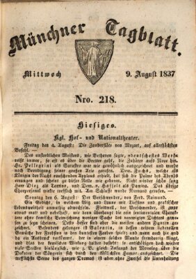 Münchener Tagblatt Mittwoch 9. August 1837