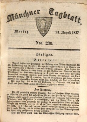 Münchener Tagblatt Montag 21. August 1837