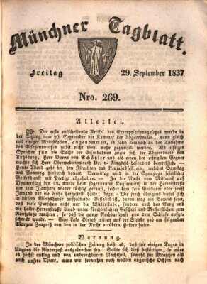 Münchener Tagblatt Freitag 29. September 1837