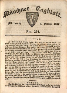 Münchener Tagblatt Mittwoch 4. Oktober 1837