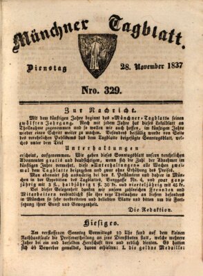 Münchener Tagblatt Dienstag 28. November 1837