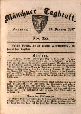 Münchener Tagblatt Sonntag 24. Dezember 1837