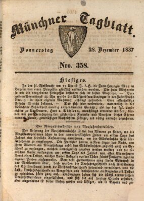 Münchener Tagblatt Donnerstag 28. Dezember 1837