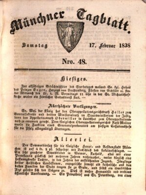 Münchener Tagblatt Samstag 17. Februar 1838