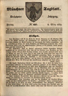 Münchener Tagblatt Freitag 8. März 1839