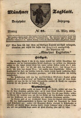Münchener Tagblatt Montag 18. März 1839