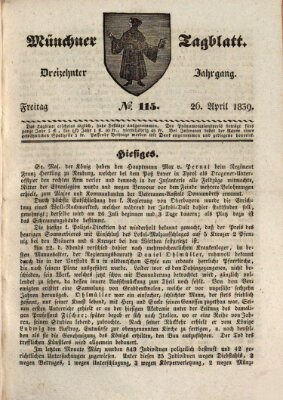 Münchener Tagblatt Freitag 26. April 1839