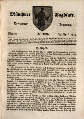 Münchener Tagblatt Montag 29. April 1839