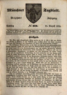 Münchener Tagblatt Samstag 10. August 1839