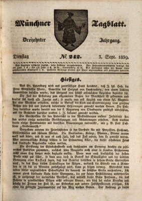 Münchener Tagblatt Dienstag 3. September 1839