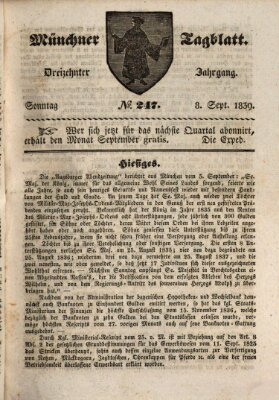 Münchener Tagblatt Sonntag 8. September 1839