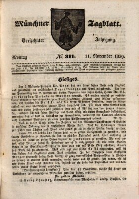 Münchener Tagblatt Montag 11. November 1839