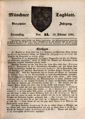 Münchener Tagblatt Donnerstag 20. Februar 1840