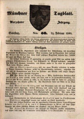 Münchener Tagblatt Samstag 29. Februar 1840