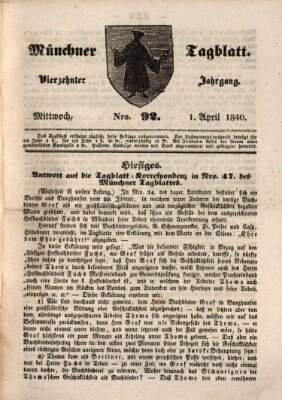 Münchener Tagblatt Mittwoch 1. April 1840