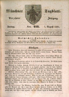 Münchener Tagblatt Freitag 7. August 1840