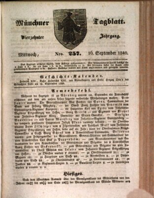 Münchener Tagblatt Mittwoch 16. September 1840