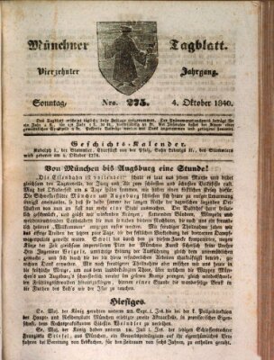 Münchener Tagblatt Sonntag 4. Oktober 1840