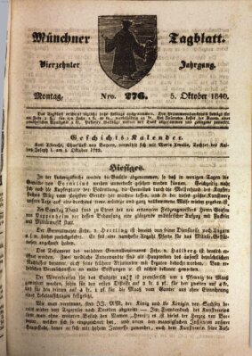 Münchener Tagblatt Montag 5. Oktober 1840