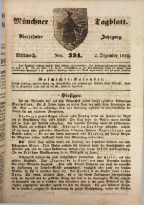 Münchener Tagblatt Mittwoch 2. Dezember 1840