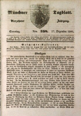 Münchener Tagblatt Sonntag 27. Dezember 1840