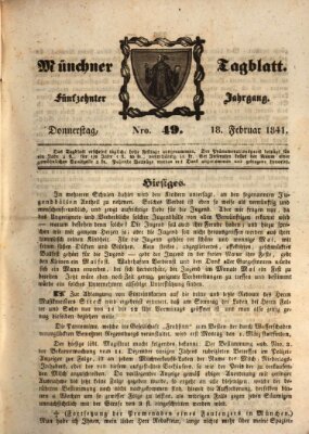 Münchener Tagblatt Donnerstag 18. Februar 1841