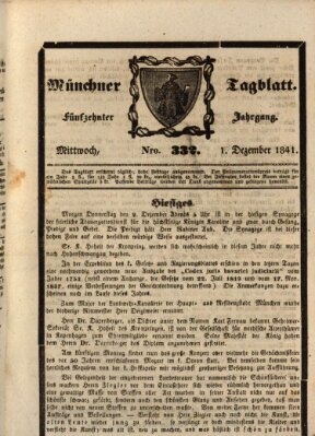 Münchener Tagblatt Mittwoch 1. Dezember 1841