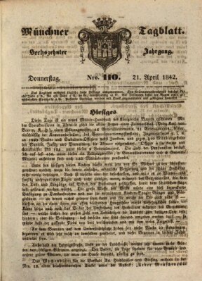 Münchener Tagblatt Donnerstag 21. April 1842