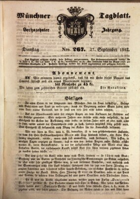 Münchener Tagblatt Dienstag 27. September 1842