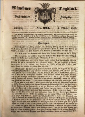 Münchener Tagblatt Dienstag 4. Oktober 1842