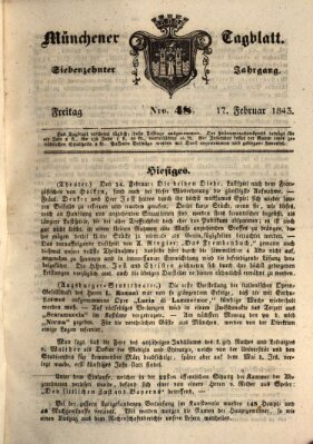 Münchener Tagblatt Freitag 17. Februar 1843