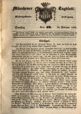 Münchener Tagblatt Samstag 18. Februar 1843