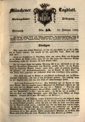 Münchener Tagblatt Mittwoch 22. Februar 1843