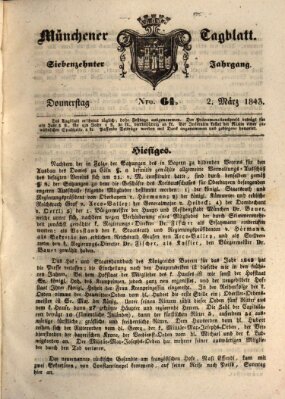 Münchener Tagblatt Donnerstag 2. März 1843