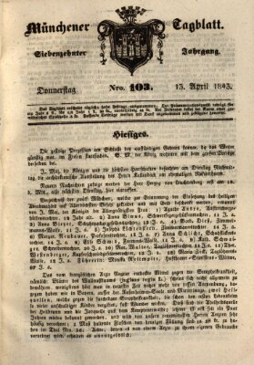 Münchener Tagblatt Donnerstag 13. April 1843