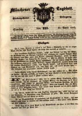 Münchener Tagblatt Samstag 22. April 1843