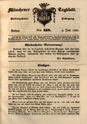 Münchener Tagblatt Freitag 9. Juni 1843