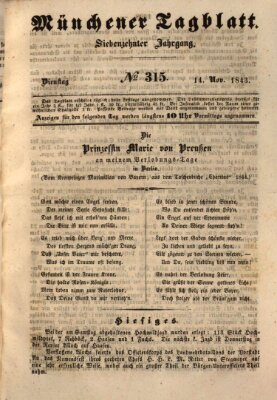 Münchener Tagblatt Dienstag 14. November 1843