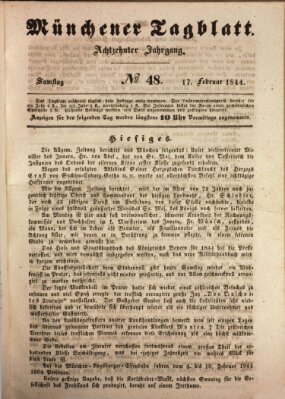 Münchener Tagblatt Samstag 17. Februar 1844