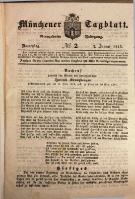 Münchener Tagblatt Donnerstag 2. Januar 1845