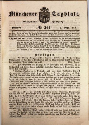 Münchener Tagblatt Mittwoch 3. September 1845